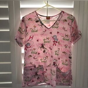 Dr. Seuss Scrub Top Size Small Pink and BlueThing 1 Thing 2 Cat in Hat VGC